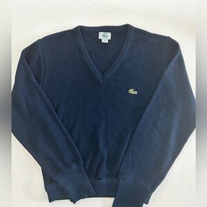 Lacoste Women's Navy V-Neck Sweater Vintage